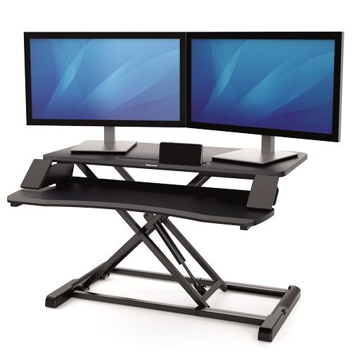 HUVIBE Standing Desk Converter with Height Adjustable Sit to Stand Computer Stand,36 inch Black Tabletop Workstation Riser with Keyboard Tray for Dual Monitors and Laptops 